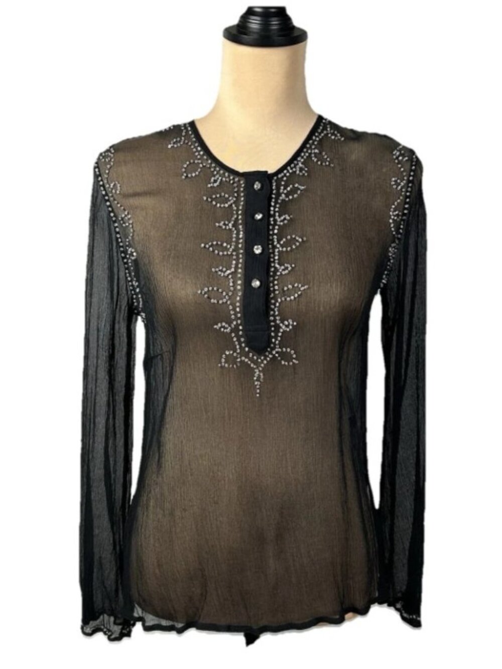 Vtg The Limited Black Silk Blouse M Sheer Crepe Bling Dark Academia Quiet Luxury